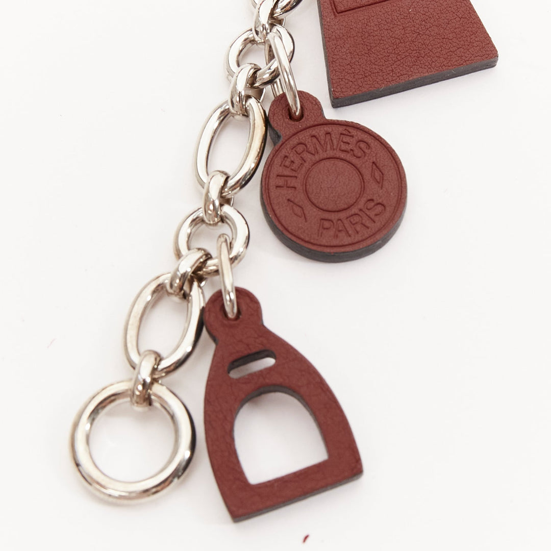 HERMES Breloque Olga Amulet dark brown leather charms silver bag chain