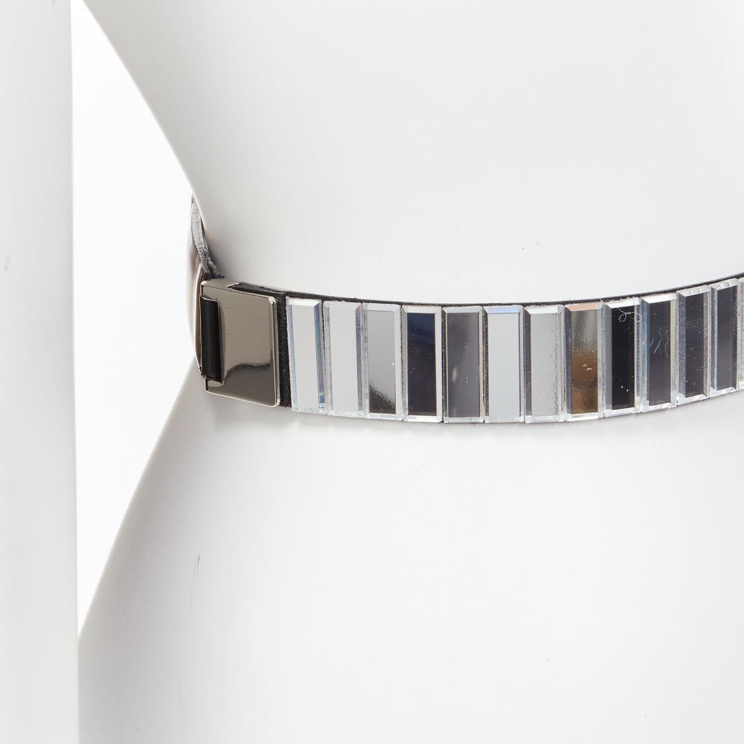 TOGA ARCHIVES silver mirrored acrylic tiles black leather elasticated belt