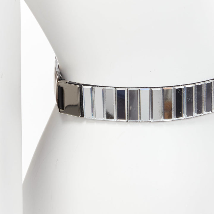 TOGA ARCHIVES silver mirrored acrylic tiles black leather elasticated belt