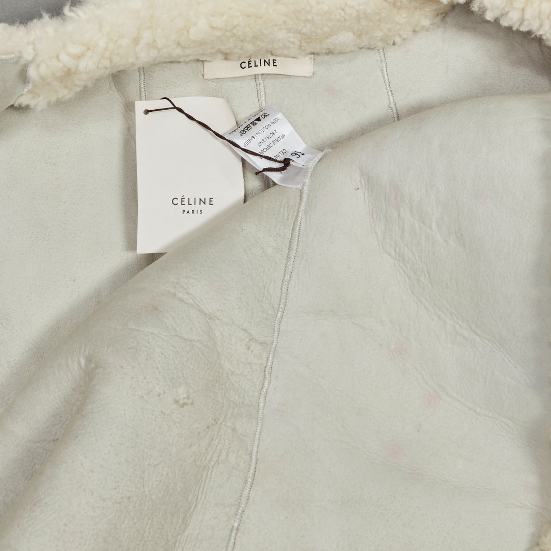 rare OLD CELINE Phoebe Philo 2010 Runway gold buckle cream shearling cape FR36