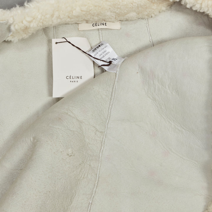 rare OLD CELINE Phoebe Philo 2010 Runway gold buckle cream shearling cape FR36