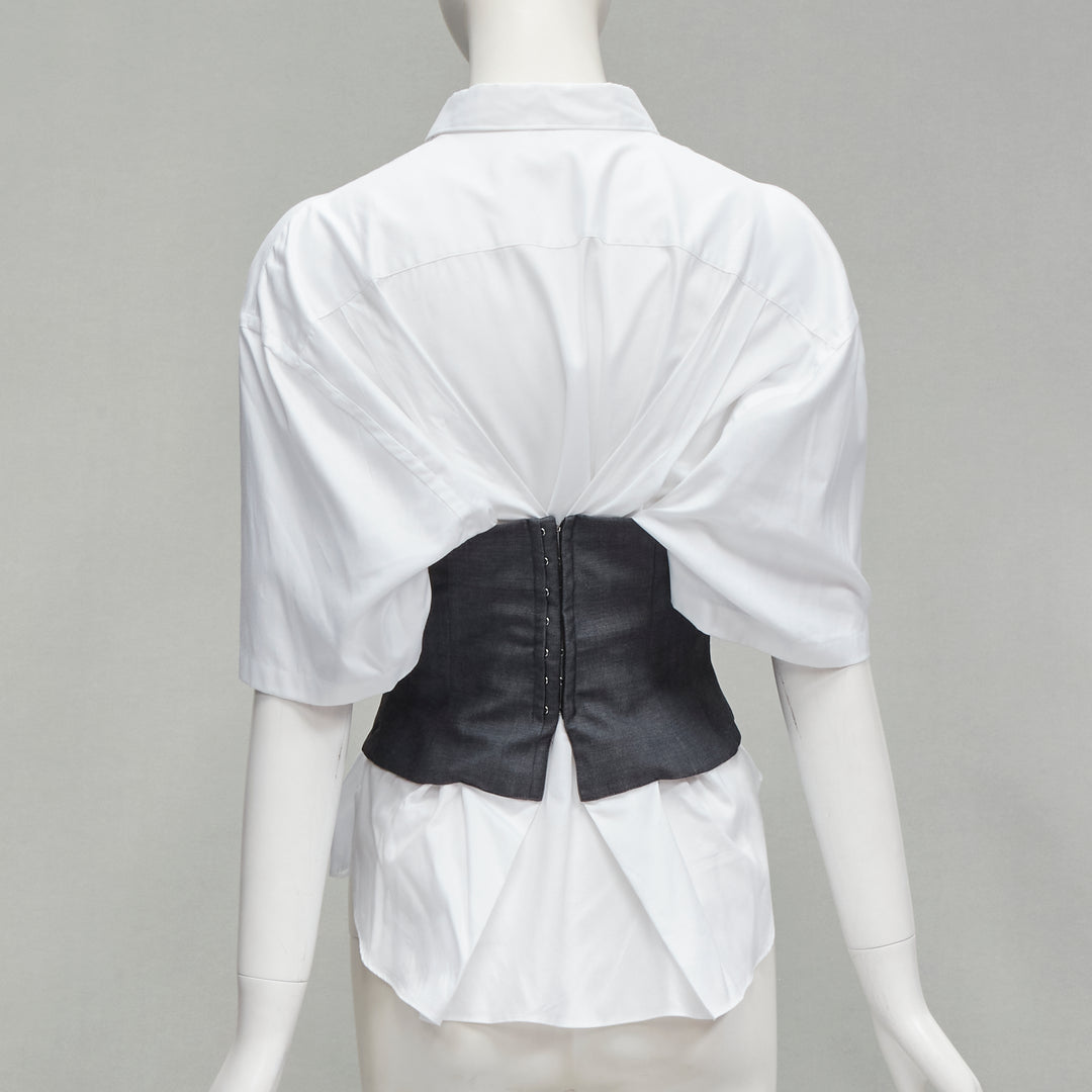 JUNYA WATANABE 2018 grey bias cut bustier deconstructed gathered back shirt XS