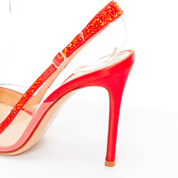 GIANVITO ROSSI red strass crystal encrusted clear PVC slingback pump EU37.5