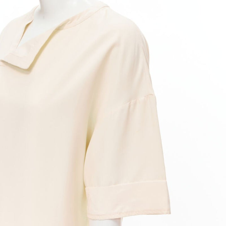 THE ROW ivory cream triple pocket asymmetric collar boxy silk dress US0 XS