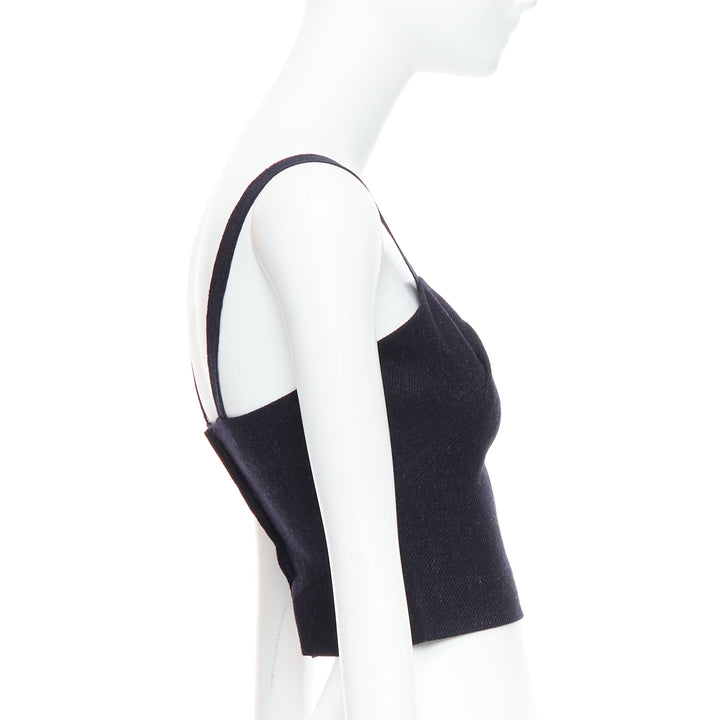 MIU MIU 1998 Vintage Runway fleece wool charcoal grey bustier top IT38 XS