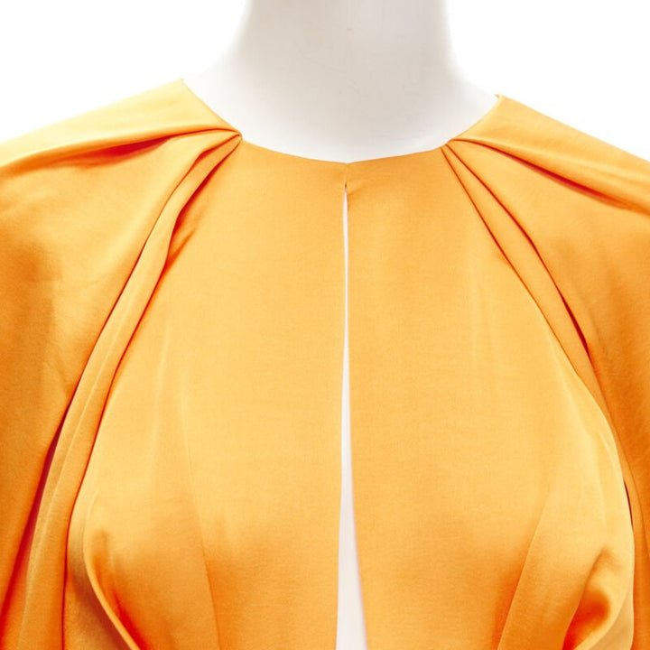 ACLER bright orange silky keyhole draped raglan puff sleeves mini dress US2 XS