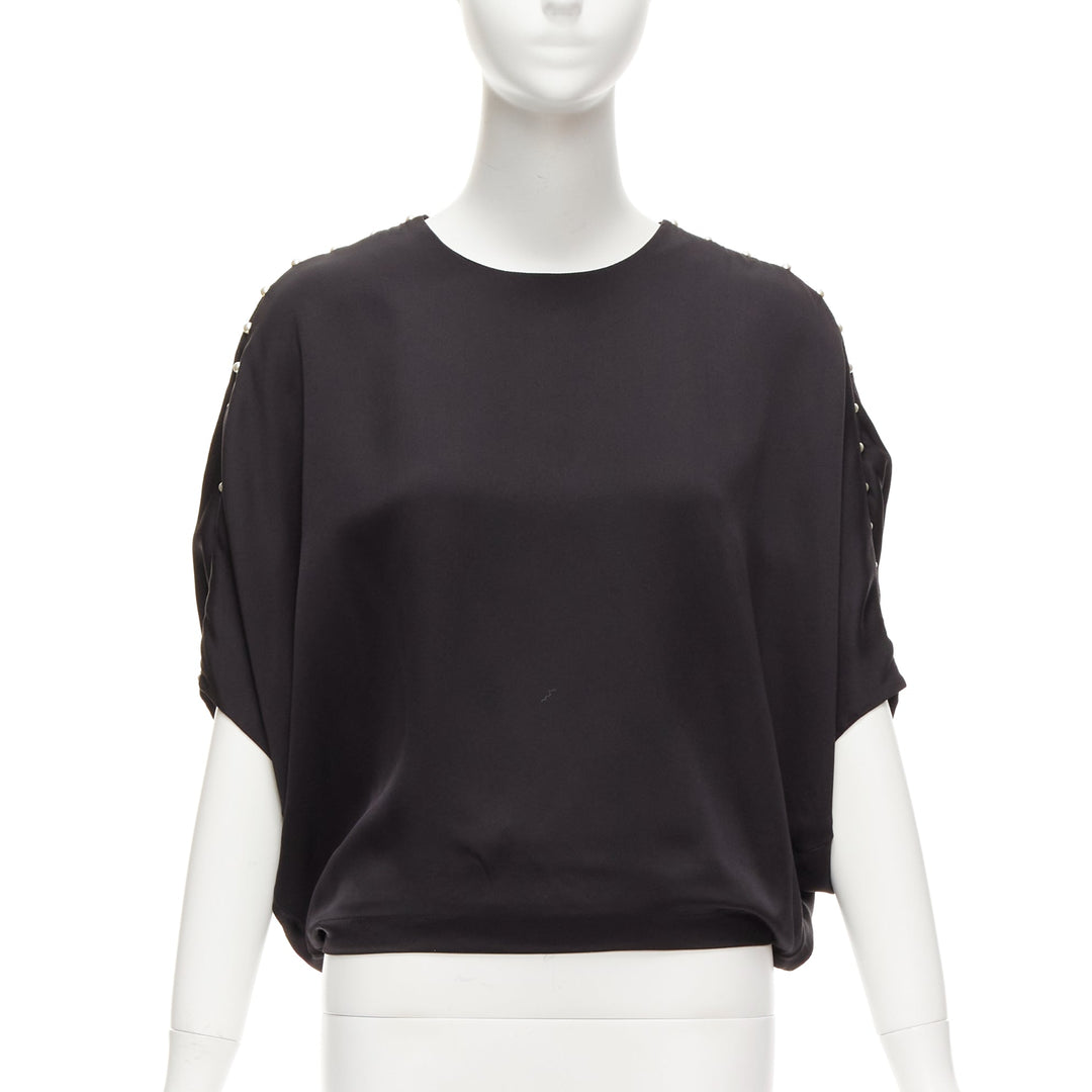 CHLOE 100% silk black pearl embellished lattice dolman top FR34 XS