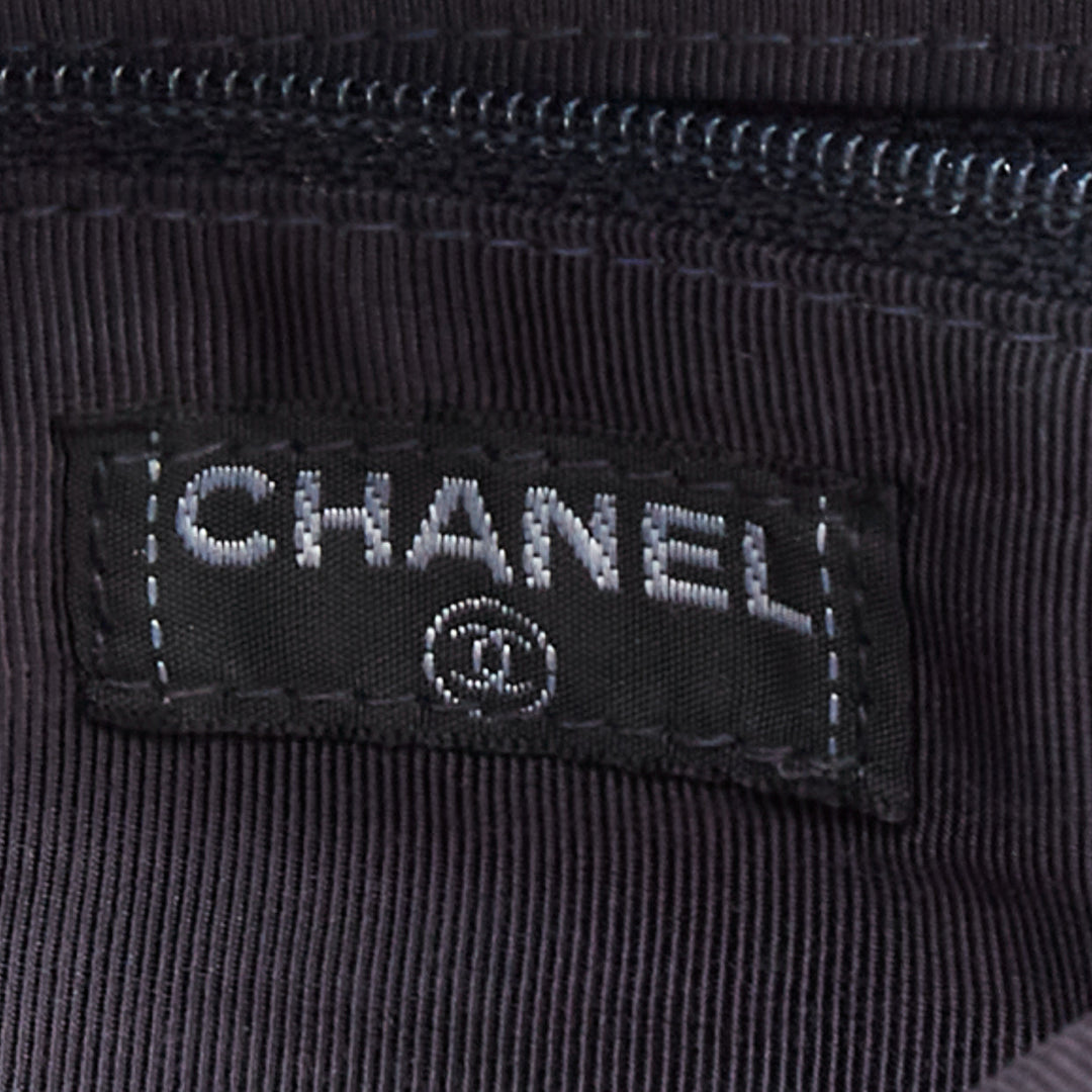 CHANEL Mademoiselle Chocolate Bar denim blue quilted clutch bag