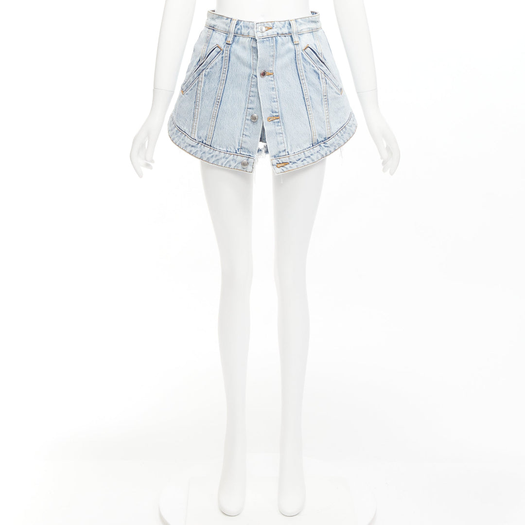 ALEXANDER WANG black washed cotton layered skort high waist cutaway shorts 26"