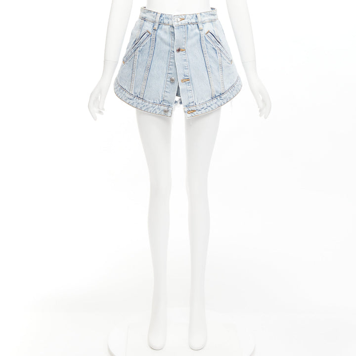 ALEXANDER WANG black washed cotton layered skort high waist cutaway shorts 26"