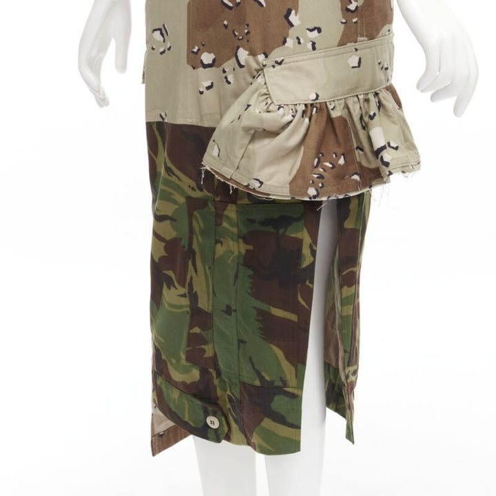 PREEN mixed green khaki camo patchwork ruffled deconstructed cargo skirt XS