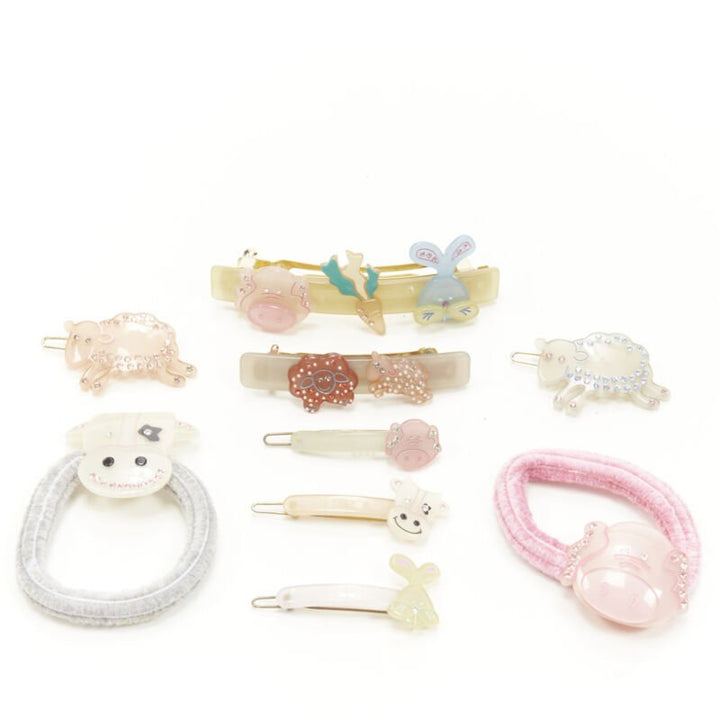 CHIC & MODE Alexandre Zouari LOT OF 9 farm animal crystal acrylic hair clip ties