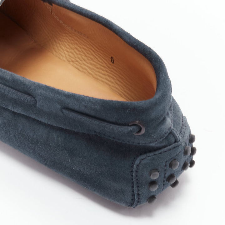 TOD'S Gommino navy suede white top dot sole driving loafers UK8 EU42