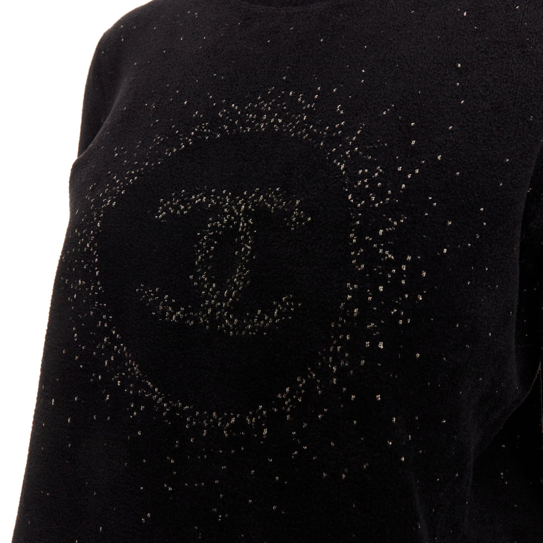 CHANEL black cupro blend CC starburst logo lurex long sleeve sweater FR36 S