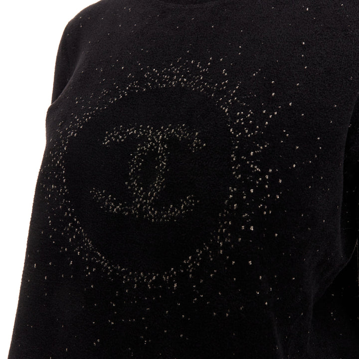 CHANEL black cupro blend CC starburst logo lurex long sleeve sweater FR36 S