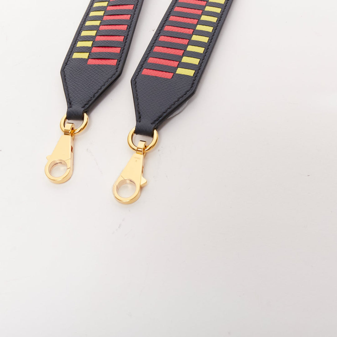 HERMES Sangle 40 red yellow black woven leather gold hardware bag strap