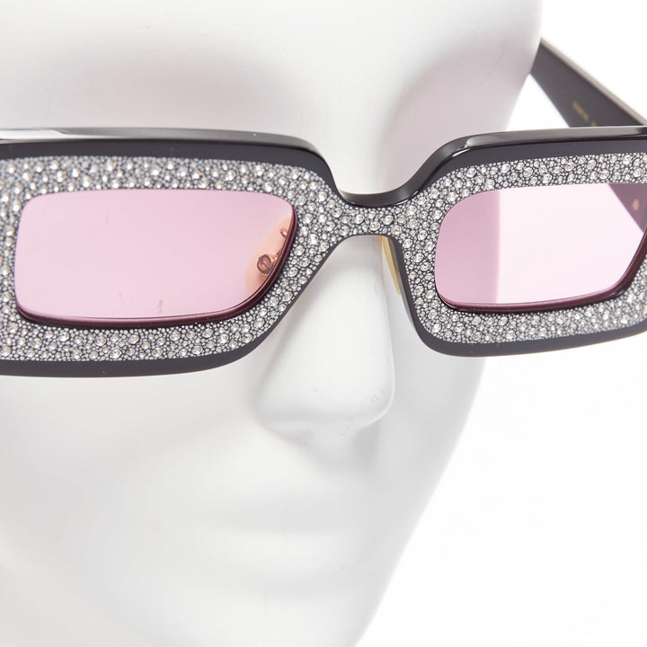 GUCCI GG0974S silver crystal frame pink lens rectangular sunnies
