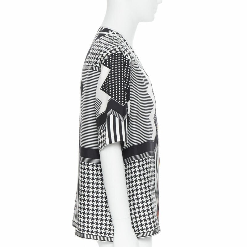 VERSACE Jim Dine red Heart black chevron print baseball silk shirt EU39 M
