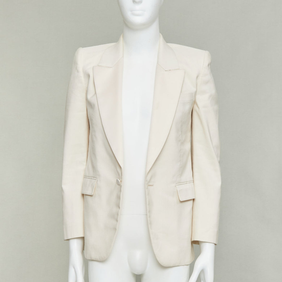 SAINT LAURENT 2023 cream multi silk blend satin lapel tuxedo blazer IT44 XS
