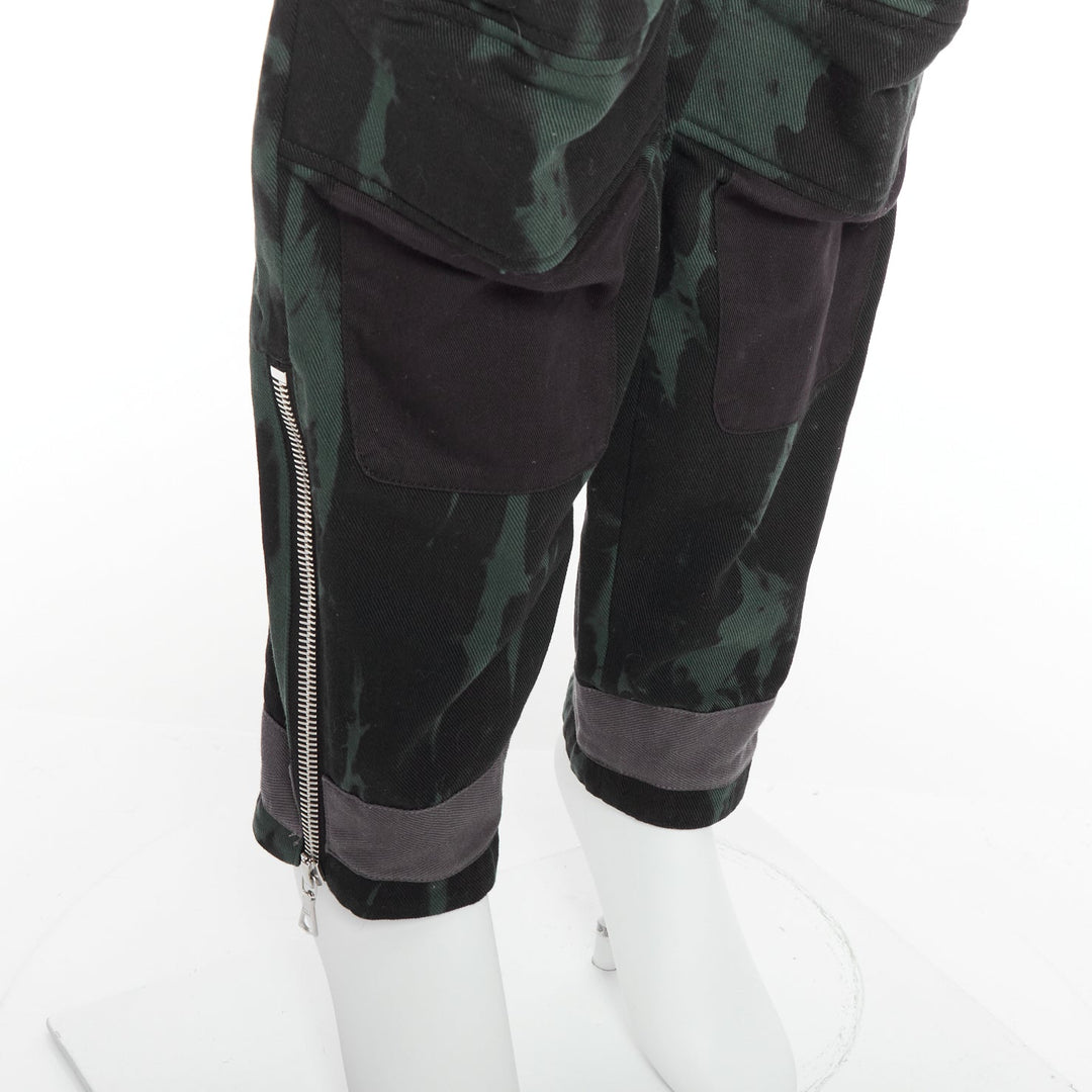 DRIES VAN NOTEN 2014 Runway  green black grey print bondage biker jeans IT46 S