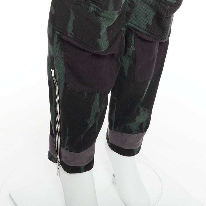 DRIES VAN NOTEN 2014 Runway  green black grey print bondage biker jeans IT46 S