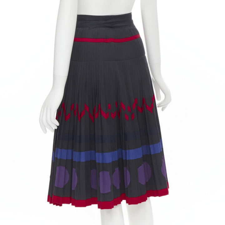 COMME DES GARCONS 1980s black geometric pattern pleated wrapped flared skirt S