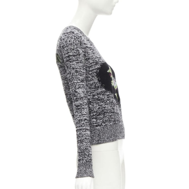 CHRISTIAN DIOR 100% cashmere melange grey dragon illustration sweater FR34 XS