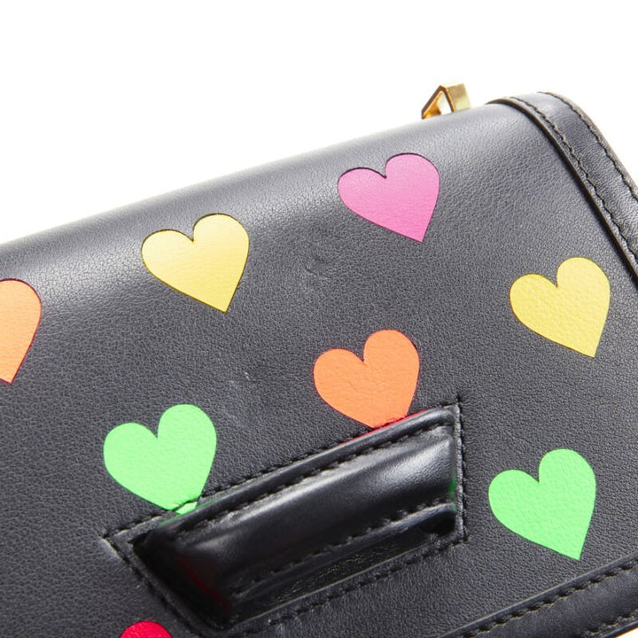 rare LOEWE Barcelona black leather neon heart print crossbody bag