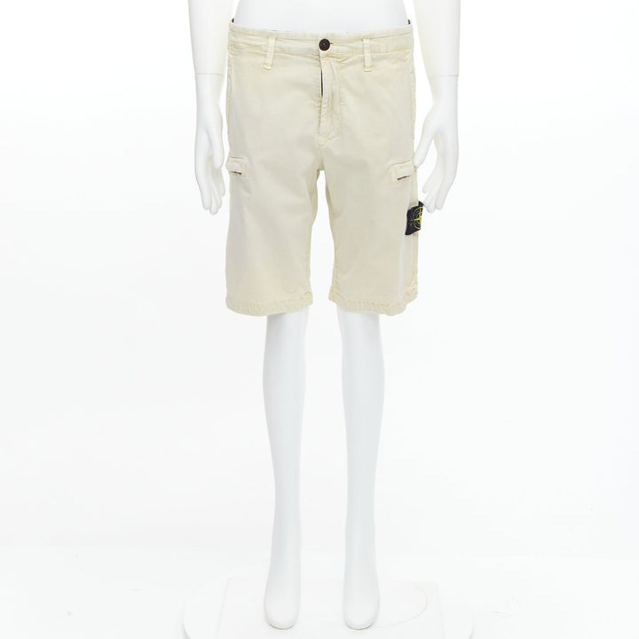 STONE ISLAND 2020 stone washed cotton blend logo patch shorts 30"
