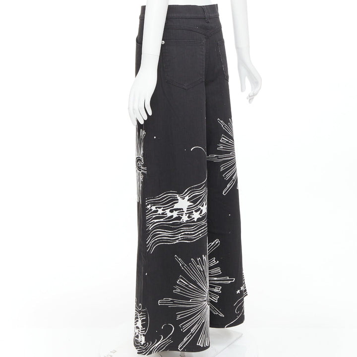 CHANEL 22C black white CC horoscope star print wide leg jeans FR40 L
