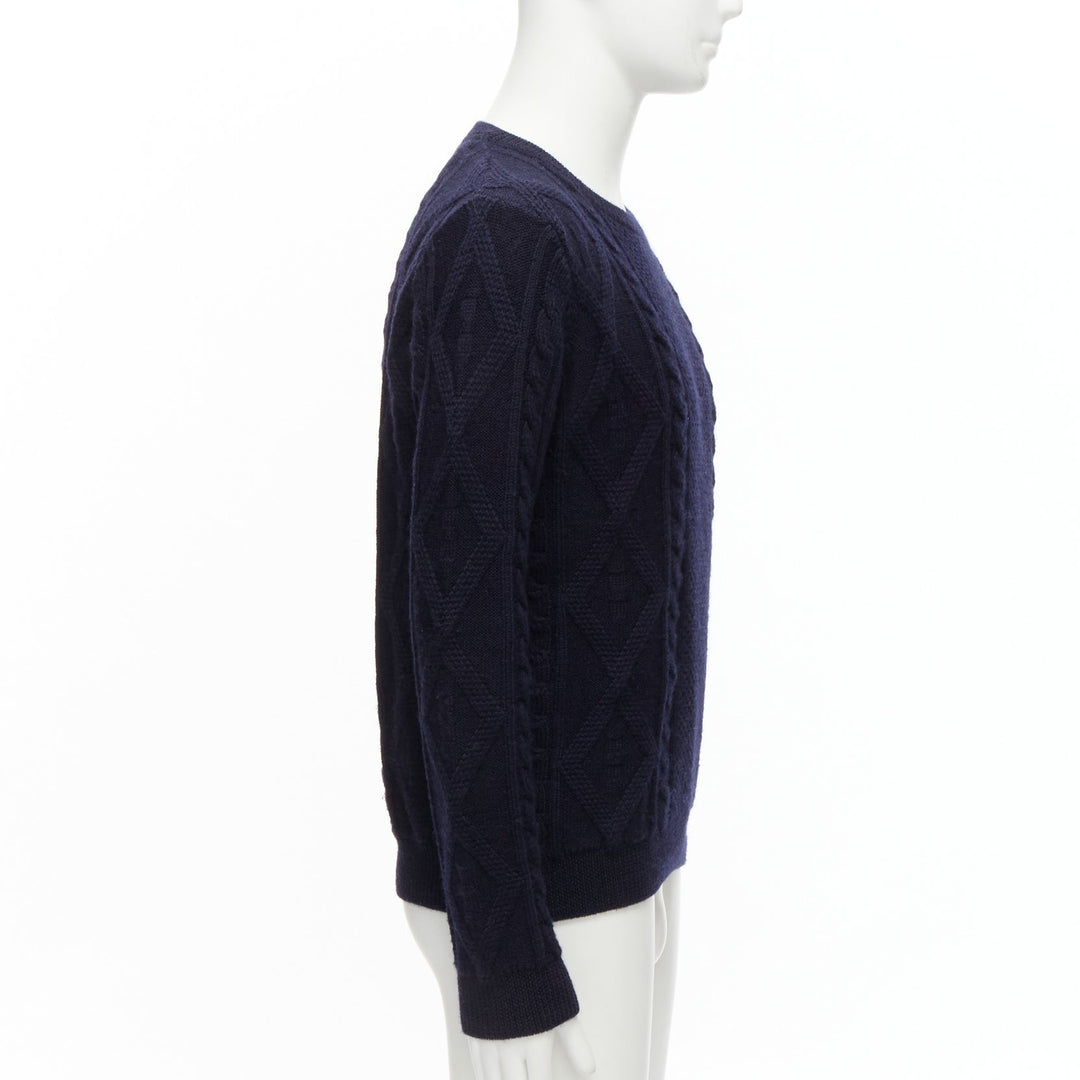 APC 100% wool navy blue fisherman cable knit crew neck long sleeve sweater S