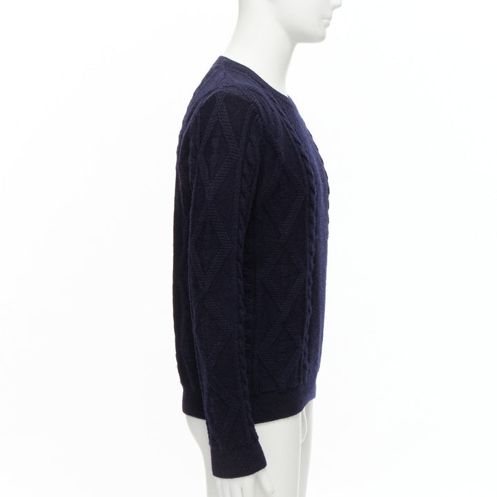 APC 100% wool navy blue fisherman cable knit crew neck long sleeve sweater S