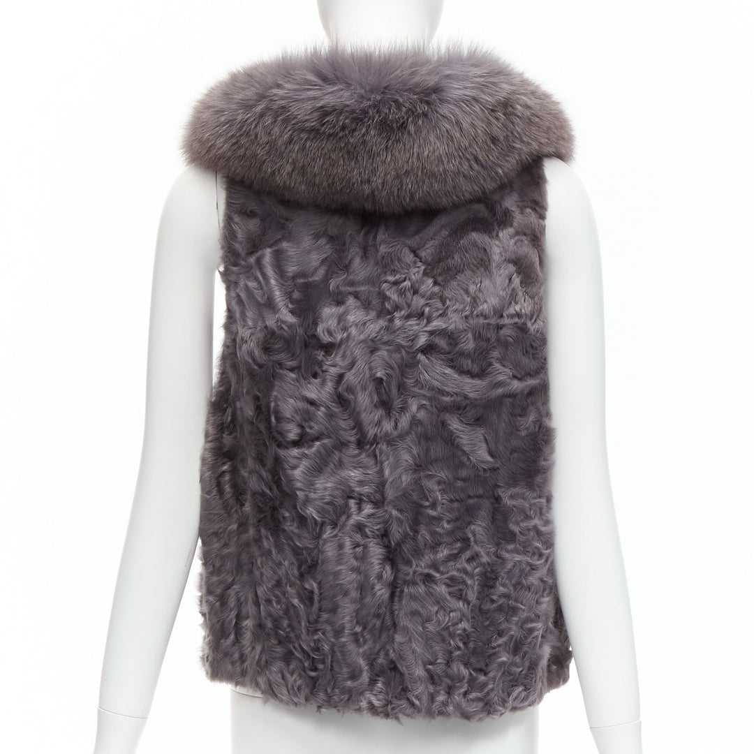 PELLICCISSIMA grey Astrakhan fur collar sleeveless winter vest jacket S