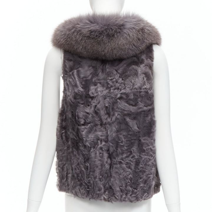 PELLICCISSIMA grey Astrakhan fur collar sleeveless winter vest jacket S
