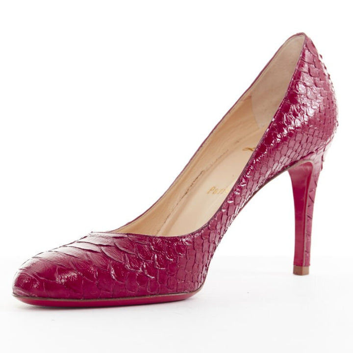 CHRISTIAN LOUBOUTIN Miss Gena 85 red glossy leather round toe pumps EU36.5
