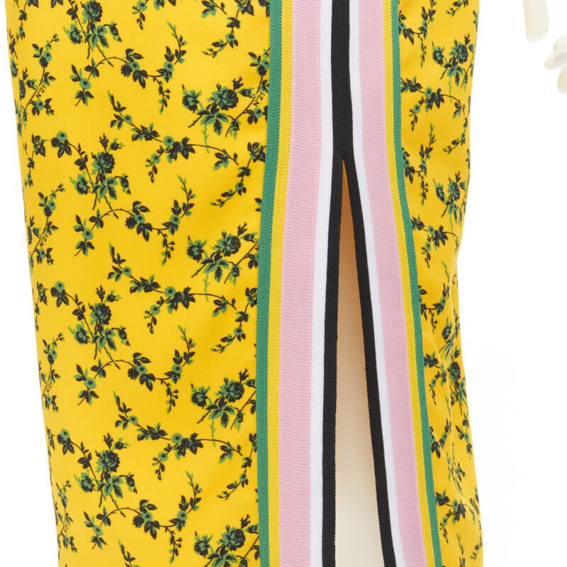 NO 21 yellow green leaf print contrast pink band pencil skirt IT38 XS