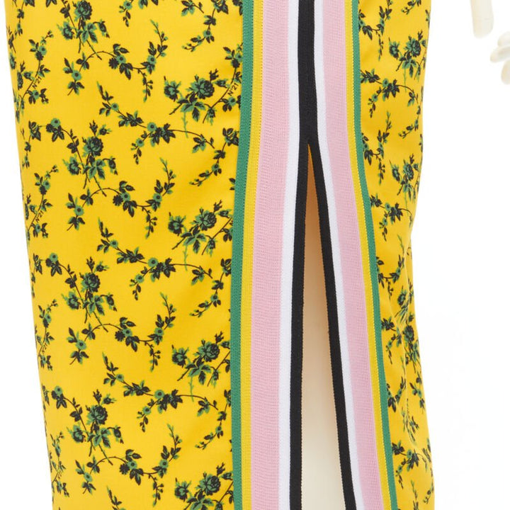 NO 21 yellow green leaf print contrast pink band pencil skirt IT38 XS