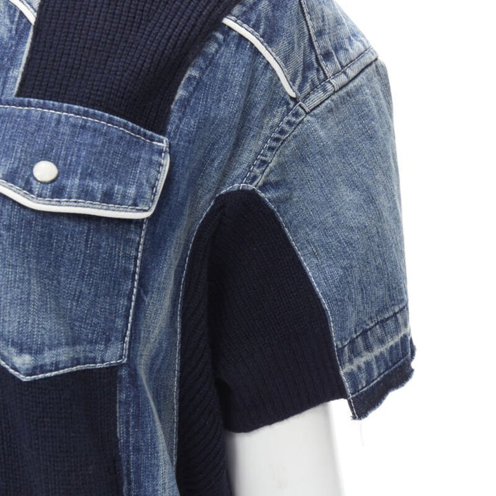 SACAI 2018 washed denim knit insert belted skirt dress JP3 L