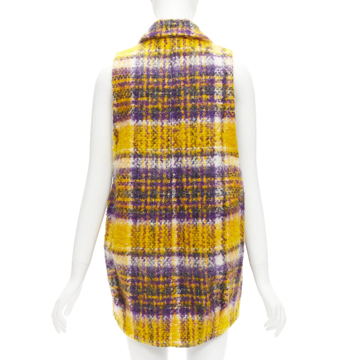 MARNI yellow purple plaid check mohair blend boxy sleeveless coat IT36 XS