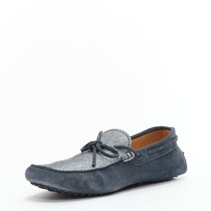 TOD'S Gommino navy suede white top dot sole driving loafers UK8 EU42