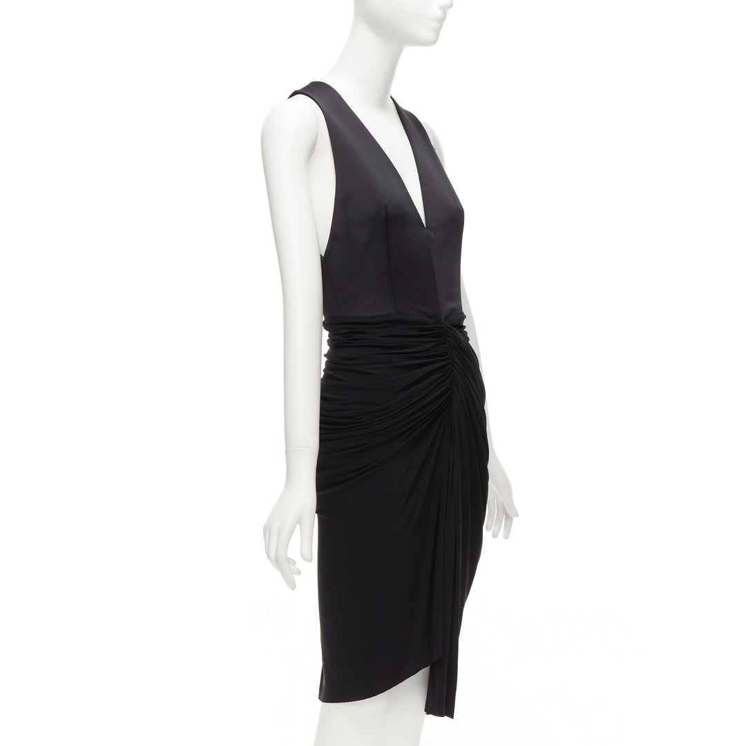 ALEXANDER WANG black front drape vneck silk lined knee codycon dress US4 S
