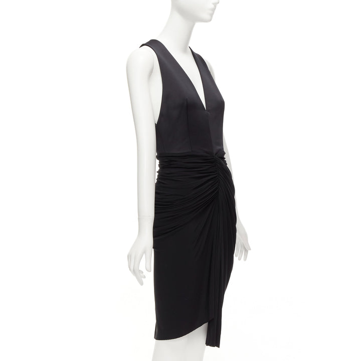 ALEXANDER WANG black front drape vneck silk lined knee codycon dress US4 S