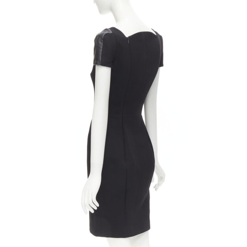 VERSACE square neckline leather cap sleeve bodycon seam sheath dress IT38 XS