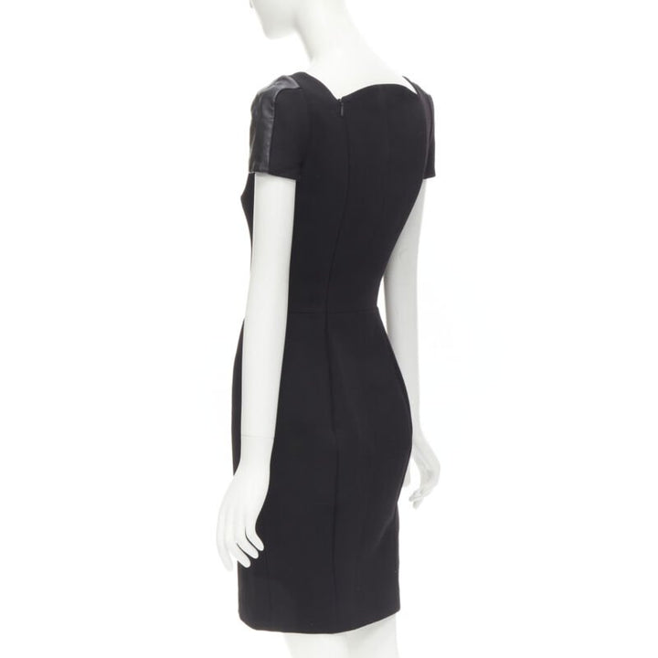 VERSACE square neckline leather cap sleeve bodycon seam sheath dress IT38 XS