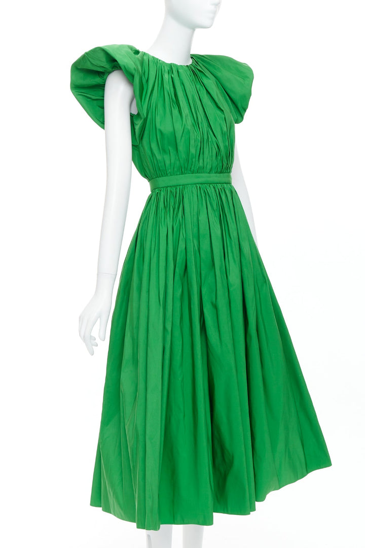 ALEXANDER MCQUEEN 2023 kelly green open back puff sleeve midi dress IT38 XS