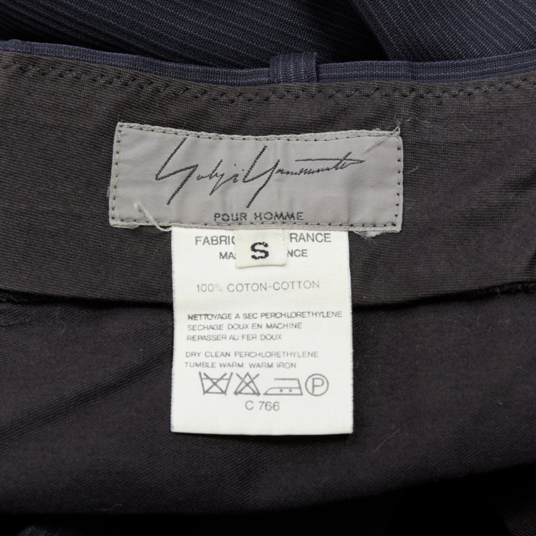 YOHJI YAMAMOTO black cotton pinstripe pleated front wide tapered pants S