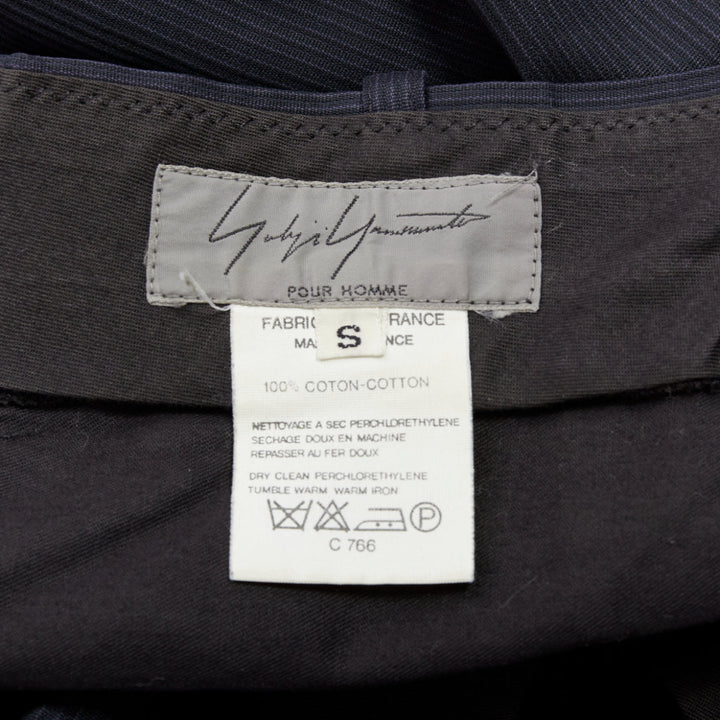 YOHJI YAMAMOTO black cotton pinstripe pleated front wide tapered pants S