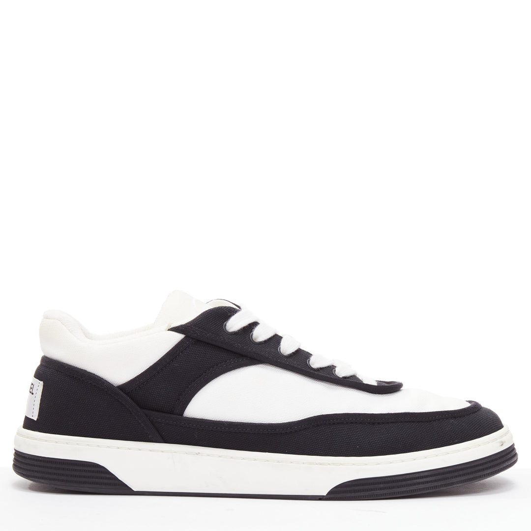 CHANEL 21S black white CC logo fabric minimal lace up sneakers EU36.5