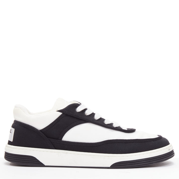 CHANEL 21S black white CC logo fabric minimal lace up sneakers EU36.5
