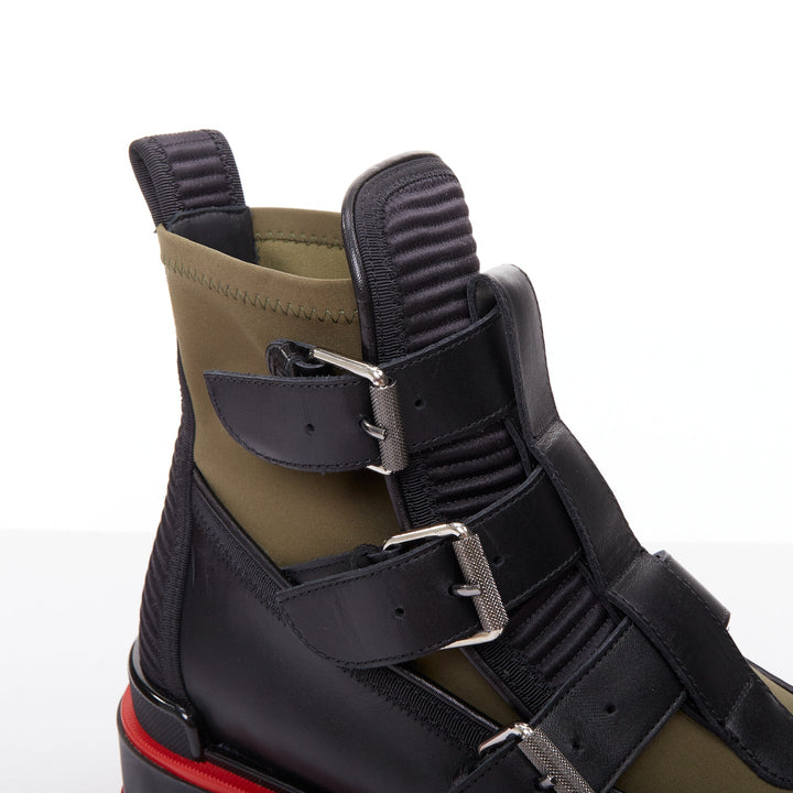 CHRISTIAN LOUBOUTIN Buckle Dune  green nylon leather ridged sole boot EU44